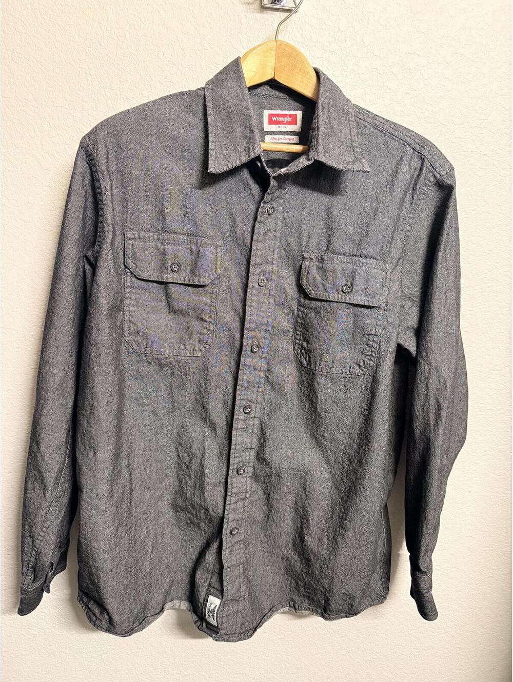 Wrangler Flex for Comfort Gray Long Sleeve Button-Up Shirt Size Medium